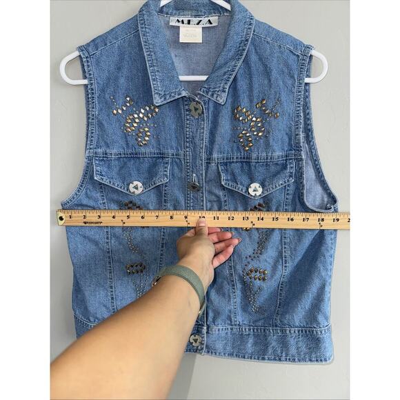 Vintage 90’s Denim Jean Western Vest Woman’s Sz S By M.E.Z.A Turquoise Beaded - Picture 7 of 8